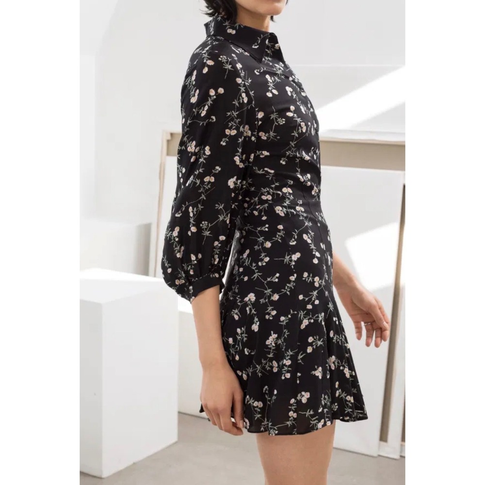 Stockholm Atlelier & Other Stories Mini Dress 10 Black Floral Cottagecore Button